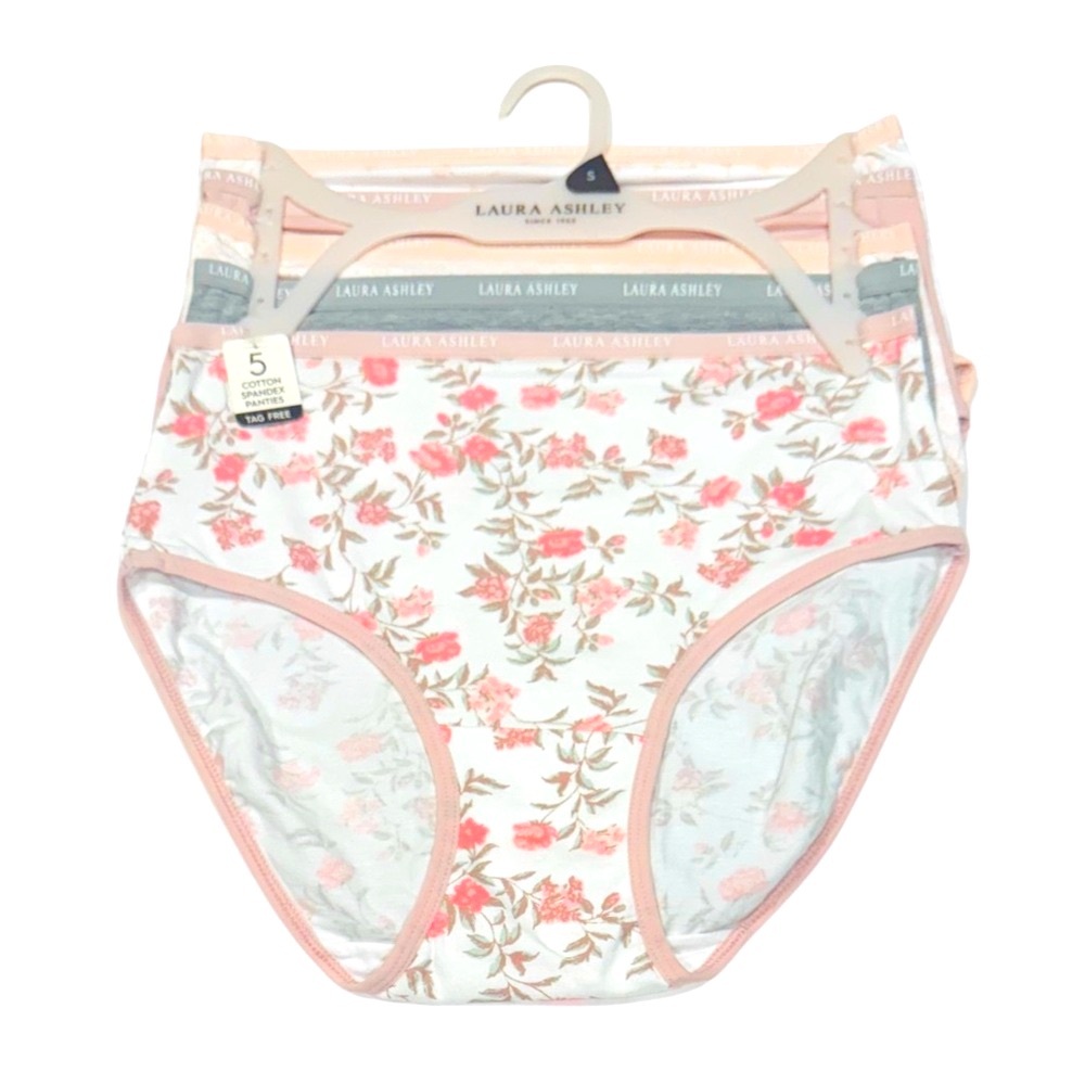 LAURA ASHLEY 5 Pack Panties Cotton Spandex Tag Free Pastel Floral NWT Small